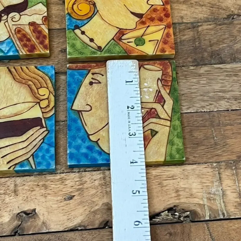 Vintage Resin Men & Women With Drinks Fun Cocktail Coasters Textured Set Of 4